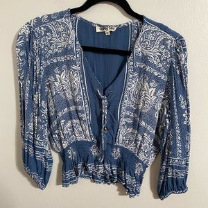 Blue Mid Sleeve crop top